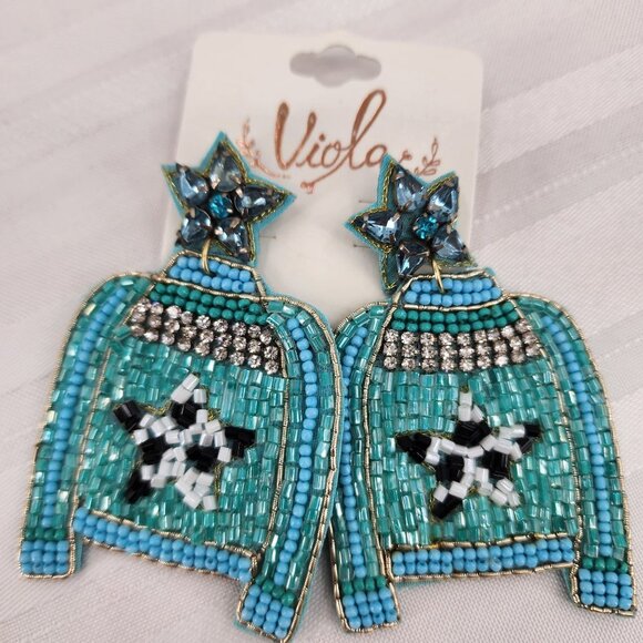VIOLA Turquoise Seed Bead Sweater Earrings NWT - Picture 3 of 4